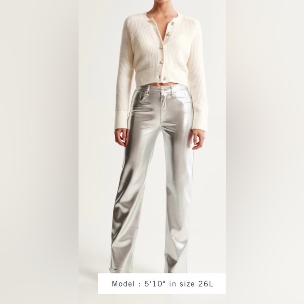 Abercrombie & Fitch Shiny Silver Vegan Leather  women Pants